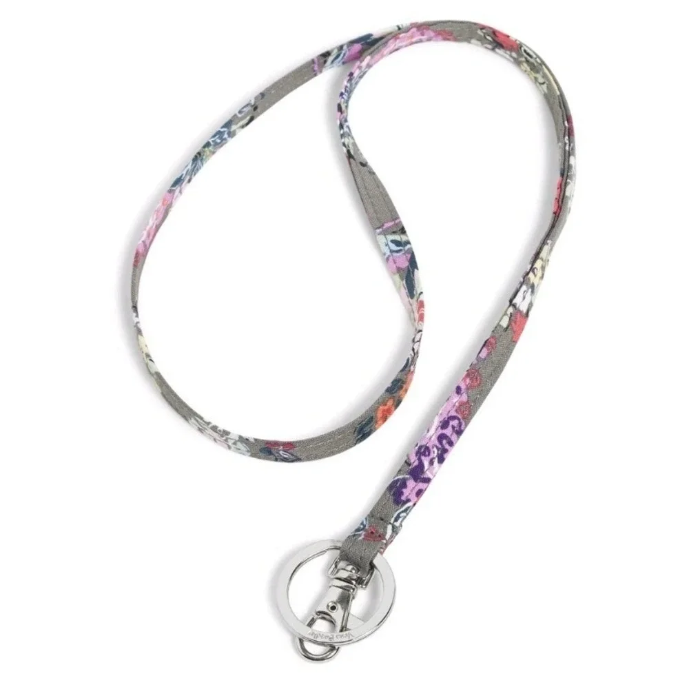 Vera Bradley Lanyard Hope Blooms Floral Gray‎ Pink Cotton Neck Strap 28145-X55